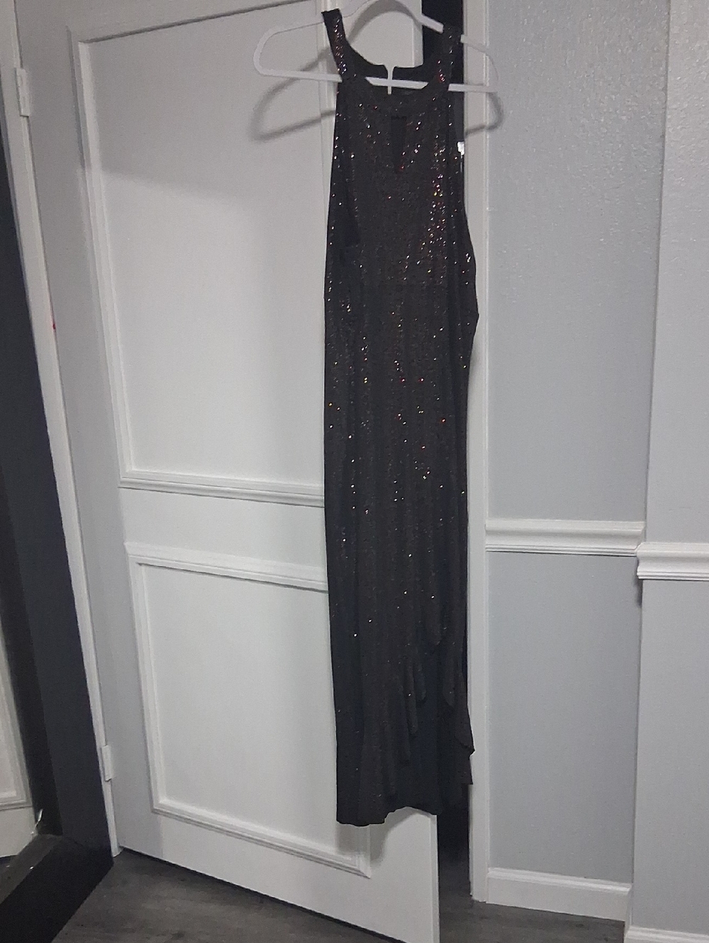 Black Sequin Halter Evening Dress - Women's